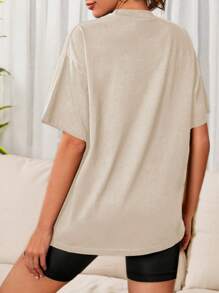SHEIN Cottnline Rhinestone Letter Detail Short Sleeve T-shirt - Yellow - View 2