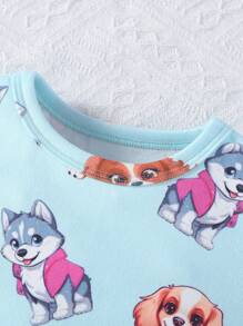 2入組女寶寶可愛小狗印花長袖褲套裝，適用於家居穿著 - 彩色 - 查看 5