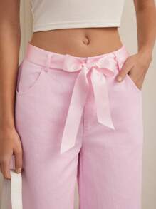 Forever 21 Của phụ nữ Lỏng lẻo Quần ống rộng Với Bên Chi tiết cung - Hồng - Xem 5