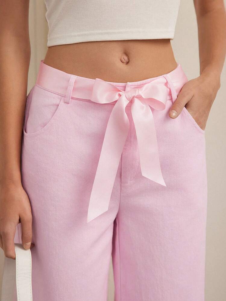 Women's Loose Wide Leg Pants With Side Bow Detail