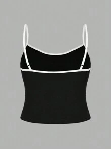 Slaydiva 休闲女士短款现金抓握性感吊带背心，适合夏季 - 黑色 - 查看 2