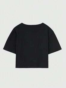 Elizabeth Graham Letter Frog Graphic Crop Tee, School - Black - View 2