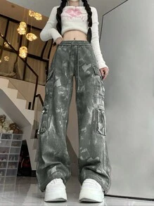 Quần Cargo thường ngày rộng rãi nhiều túi cho nữ - màu đen - Xem 4