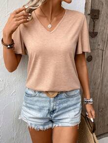 SHEIN Frenchy Lace Back Short Sleeve T-Shirt For Women - Khaki - View 3