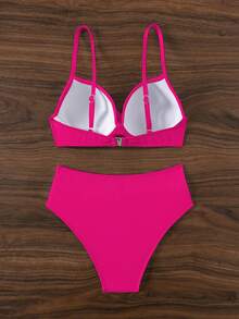 SHEIN Swim V-Neck Spaghetti Strap Bikini Set, Twist High Waisted Two Pieces Swimwear Bathing Suit Beach Outfit Summer Vacation, Summer Beach