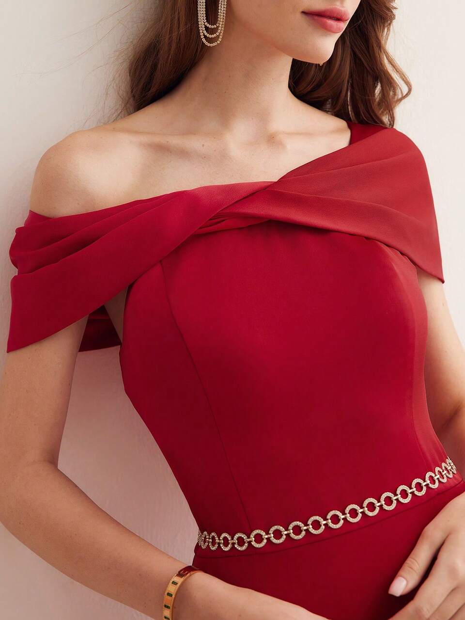TWIST ASYMMETRICAL SHOULDER SOLID DRESS