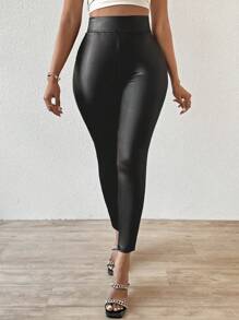 Zolique Women's Solid Color Leggings With Pockets Fall Cloth For Women - Black - View 4
