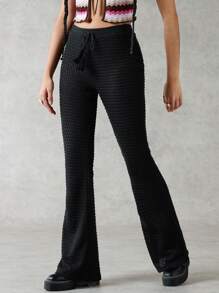 Forever 21 Pantalon Évasé De Couleur Unicolore Pour Femme Avec Texture - Noir - Voir 4
