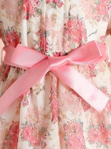 SHEIN Young Girls' Summer New Chiffon Flower Printed Sweet And Lovely Princess Dress