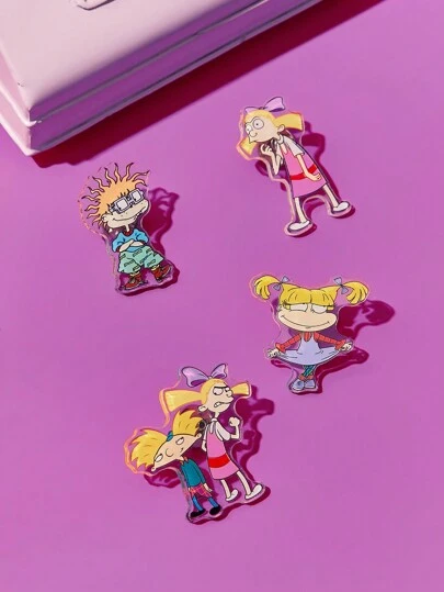 Nick 90s | SHEIN 4pcs/Pack Acrylic Cartoon Graphic Pin Brooch Set