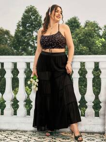 Dreamara Pantalones De Pierna Ancha Plisados ​​de Doble Capa De Gasa Para Mujer De Talla Grande