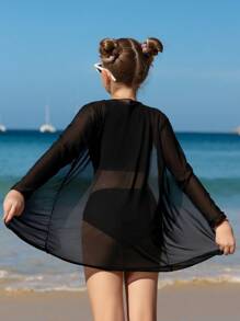 Conjunto de 3 piezas para niña preadolescente: Nueva moda, conjunto de unicolor con parches de malla
