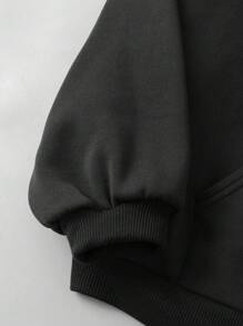 INAWLY Plus Size Hooded Sweatshirt With Letter Print And Drawstring Graduation,Back To School,Teacher Pullover Fall Winter Autumn - Black - View 7