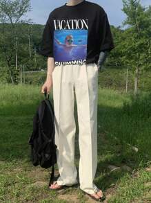 DAZY Men's Summer T-Shirt With Character & Letter Print,Fall Clothes - Black - View 5