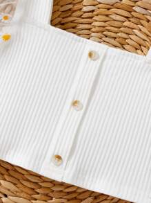 SHEIN Baby Mädchen Oberteil mit Gänseblümchen Print und kontrastierendem Netzstoff, Puffärmeln und eckigem Ausschnitt