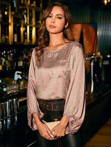 SHEIN Clasi Chó đốm Dệt hoa Tay áo lồng đèn Áo sơ mi - Hồng - Xem 3