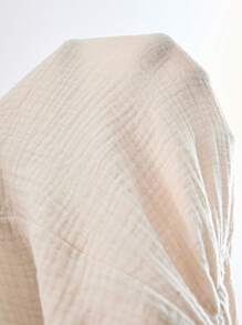 SHEIN LUNE 大尺碼米色V領夏季舒適透氣襯衫女款Dolman袖襯衫鄉村音樂會裝