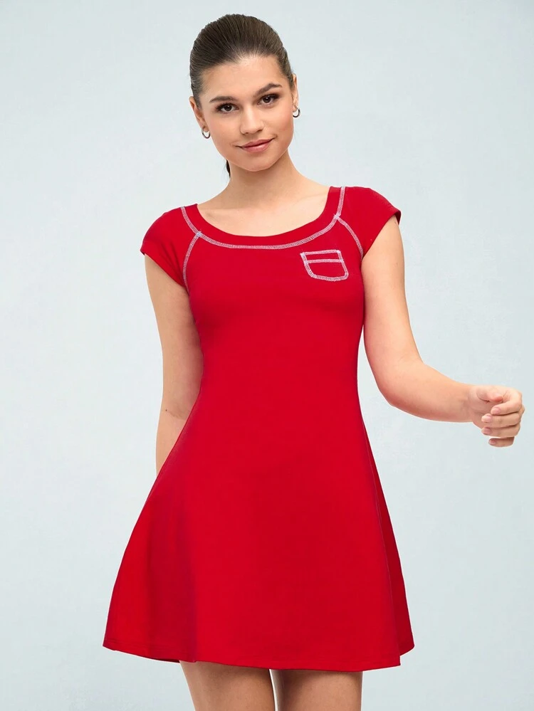 Simple Sports Color Block Casual A-Line Dress