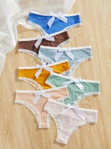 7pcs/Set Lace Patchwork Triangle Panties With Bowknot Decoration - Multicolor - View 3