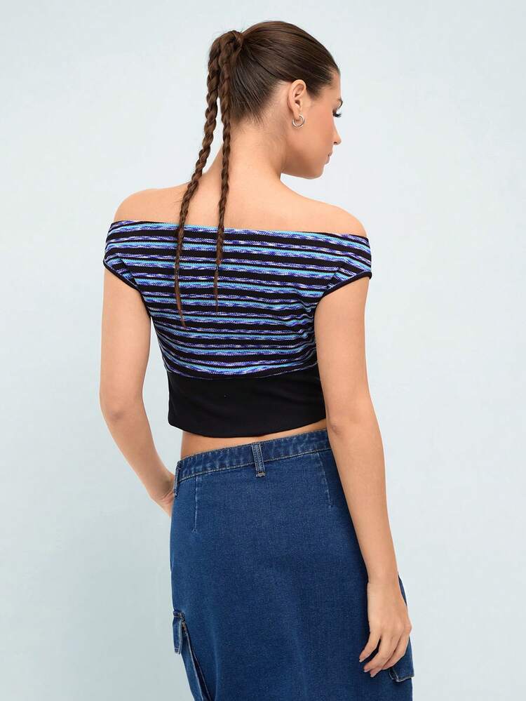 Striped Off Shoulder Slim Fit Top