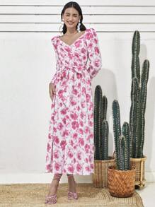 Mulvari Vestido De Manga De Pierna De Cordero Con Estampado Floral Para Mujer - Multicolor - Ver 5