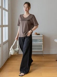 DAZY Lá thư In Ngắn tay Áo thun - màu xanh lá - Xem 2