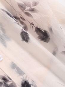 DAZY 女式宽松印花基本款透明衬衫，秋季女装长袖上衣 - 米色 - 查看 6