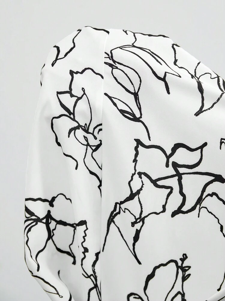 Plus Size Women's Elegant Suit Collar Dress With Floral Print, Suitable For Traveling, Vacation, Daily Wear, Business Commuting