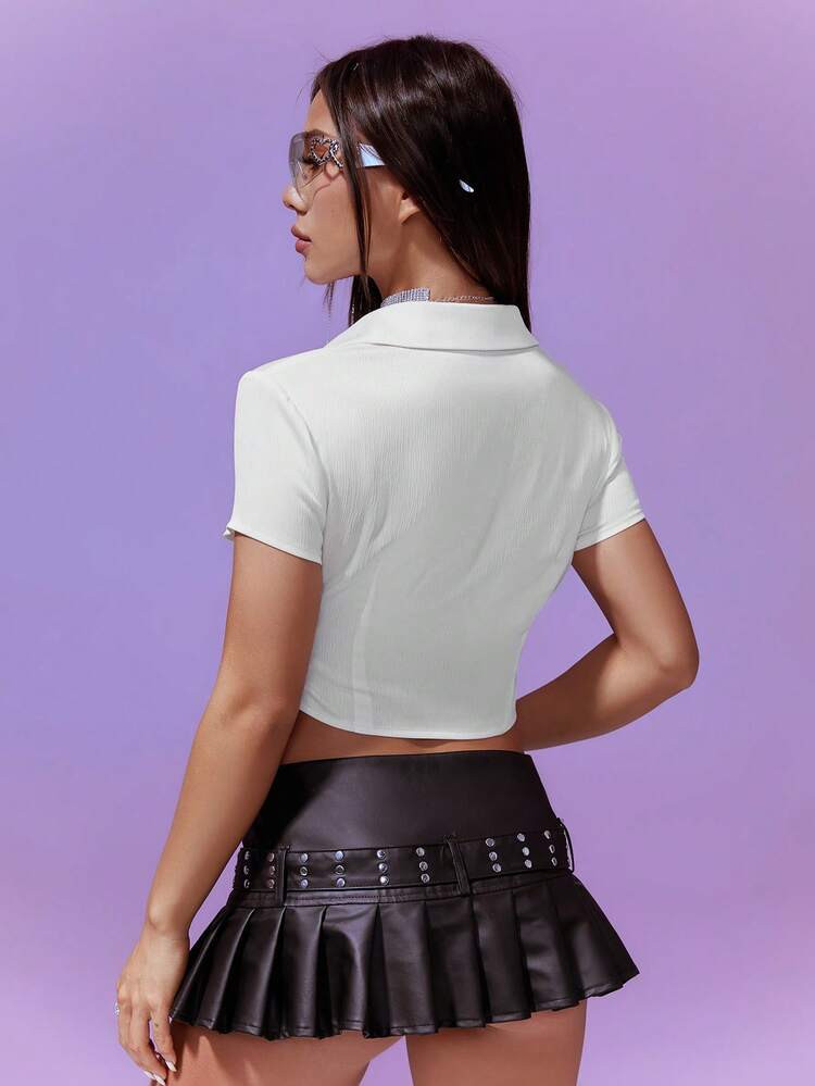 Cross Strap Fitted Cropped Short Sleeve Shirt