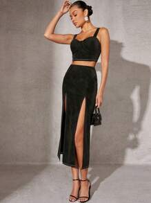 Hauture 短款上衣 & 开衩大腿裙两件套 - 黑色 - 查看 3