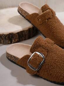 SHUZIA Women's Solid Color Round Toe Furry Hollow Out Shoes - Camel - View 6