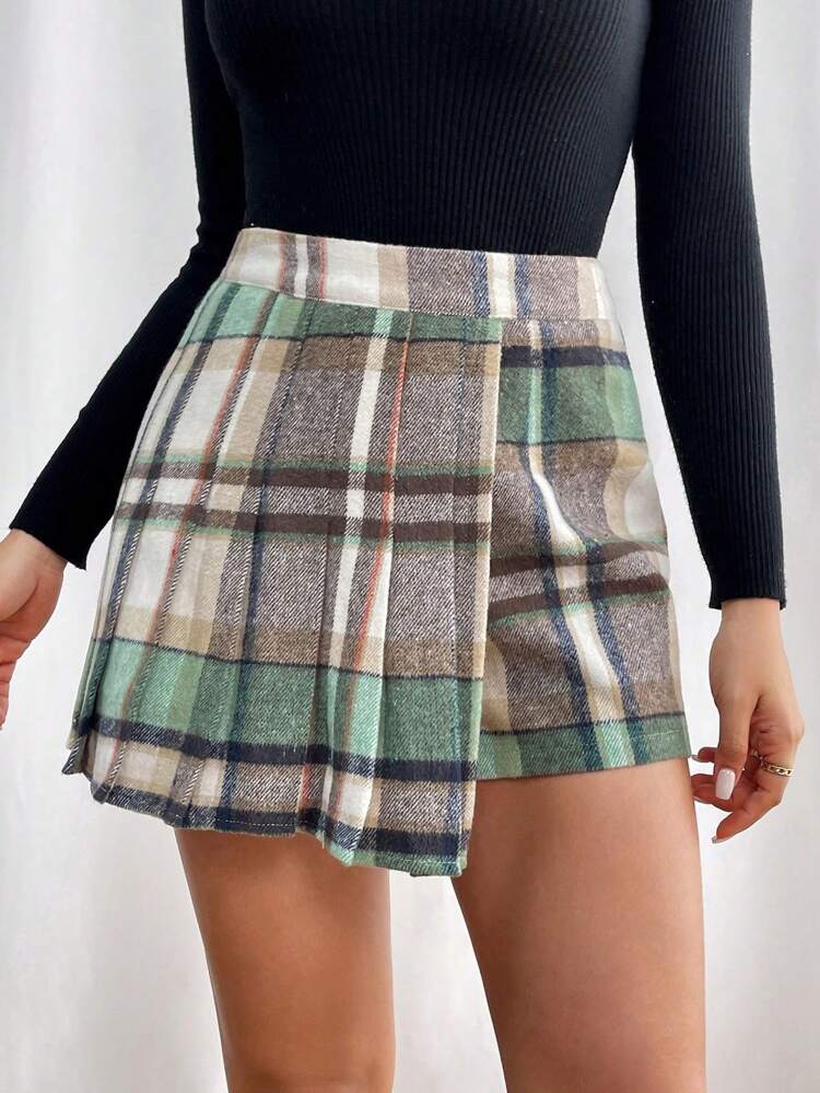 Women's Plaid Pattern Pleated Skort