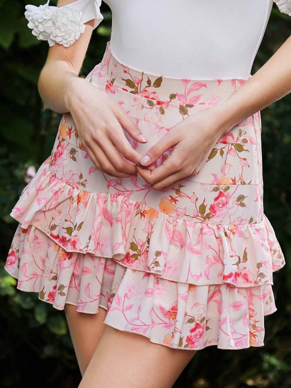 Women's Botanical Printed Ruffle Hem Skirt