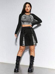 ROMWE Grunge Punk Women T-Shirts Blok Warna Halloween Casual - MultiWarna - View 5