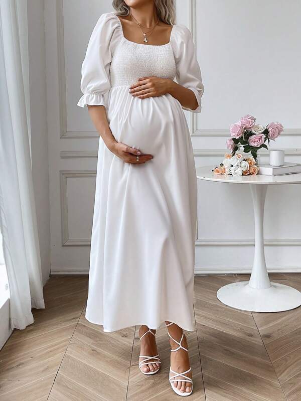 SHEIN Maternity Solid Color Square Neck Casual Versatile Dress