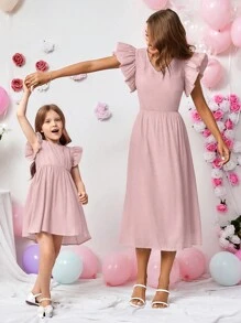 SHEIN Privé Mommy And Me Mother & Daughter Matching Ruffle Trim Backless Spaghetti Strap Dress  Mother's Day Clothing - Pink - View 5