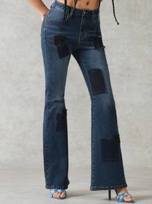 Forever 21 Pantalon En Jean Pour Femmes Avec Des Bas Évasés Contrastés Pour Des Festivals De Musique