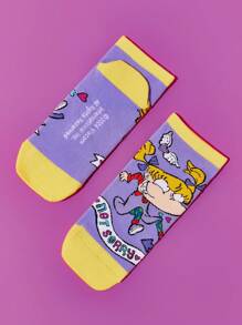 Nick 90s | SHEIN 2pairs Women'S Cartoon Printed Low Cut Socks - Multicolor - View 7