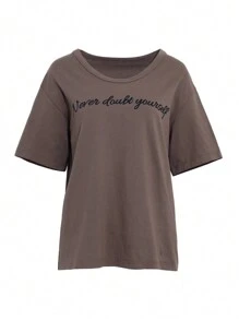 DAZY Lá thư In Ngắn tay Áo thun - màu xanh lá - Xem 9