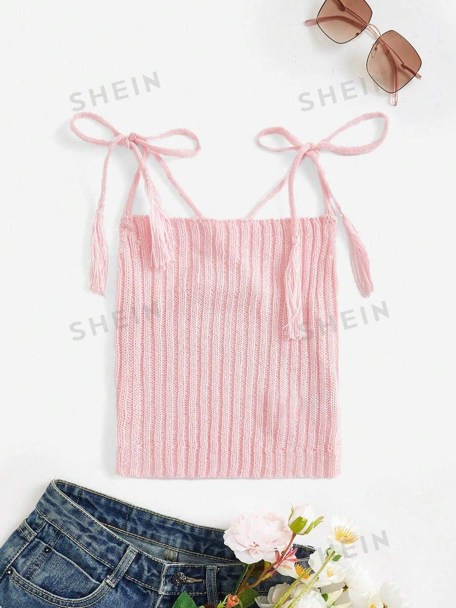 SHEIN Unity Camiseta De Punto De Costilla En Un Solo Color Para Mujer - Rosa Pálido - Ver 1