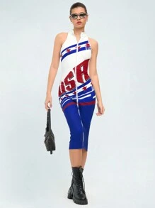 Forever 21 紀念日印花街頭風格拉鍊無袖連身裙 - 白色 - 查看 1