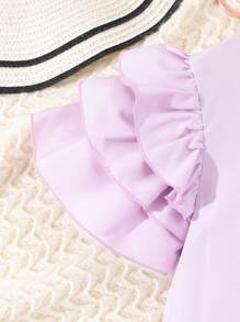 SHEIN Tween Girl's Solid Color Ruffled Tiered Sleeve Dress - Violet Purple - View 3