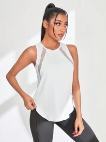 Exploreva Ladies' Summer Solid Color Round Neck Sports Tank Top - White - View 4