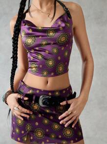 Forever 21 女式太陽面印花露背裝和裙子套裝 - 紫色 - 查看 3