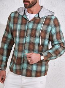 Manfinity Homme Nam Kích thước lớn Kẻ sọc áo có mũ Áo sơ mi Phong cách Áo khoác - Nhiều màu - Xem 1