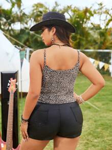 SHEIN EZwear Top De Camisola De Ajuste Delgado En Talla Grande Con Patrón De Leopardo