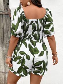 SHEIN LUNE Jumpsuit Ukuran Plus Shirred Tropis Boho - Hijau - View 2