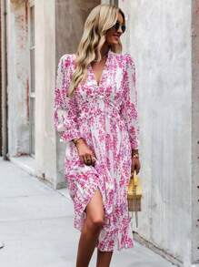 Breezaya Ditsy Floral Frill Trim Flounce Sleeve Ruffle Hem Dress Maxi Vacation Beach Outfits Women Fall Cloth For Women - Multicolor - View 4