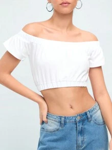 Forever 21 Maglietta casual crop top a spalle scoperte di colore unito