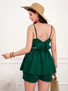 SHEIN Mono De Maternidad Sin Espalda Con Nudos Retorcidos Y Tirantes Huecos Con Color Sólido